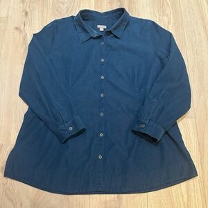 J. Jill  100% Cotton Blue Corduroy Button-Up Shirt‎ Xl Petite Relaxed Fit Tunic